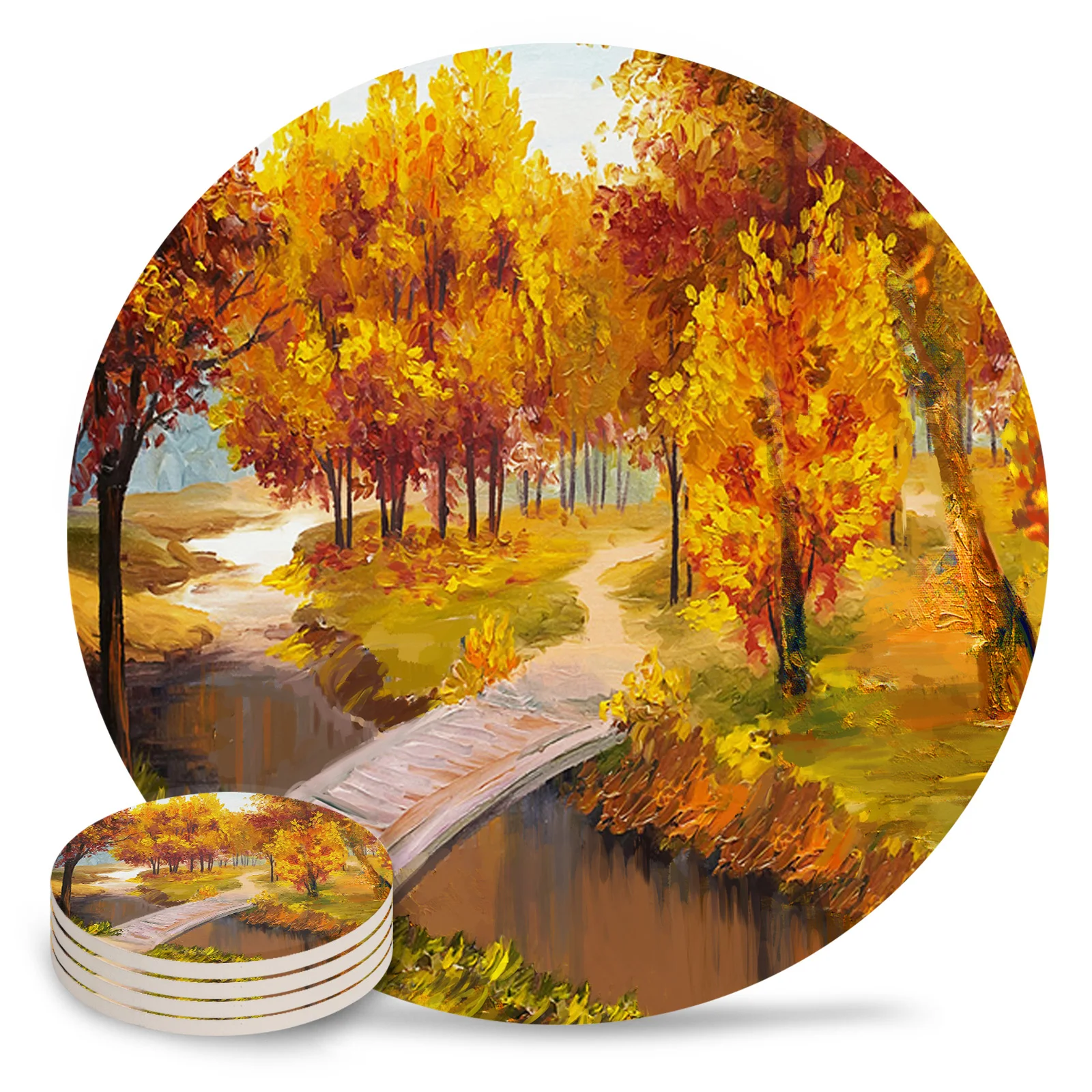 

Акварельная картина маслом, Осенние керамические подставки, абсорбирующий коврик для посуды, домашний декоративный коврик, подарок