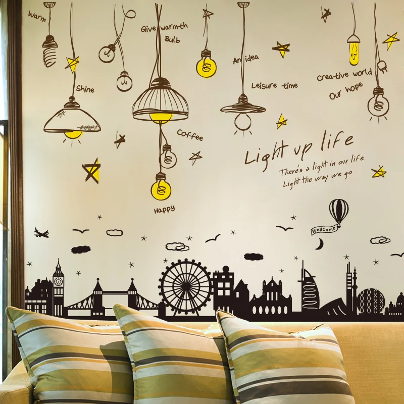 

Nordic Style Chandeliers Wall Stickers DIY Buildings Home Decor Sticker for Living Room Children Nursery Baseboard Decoration