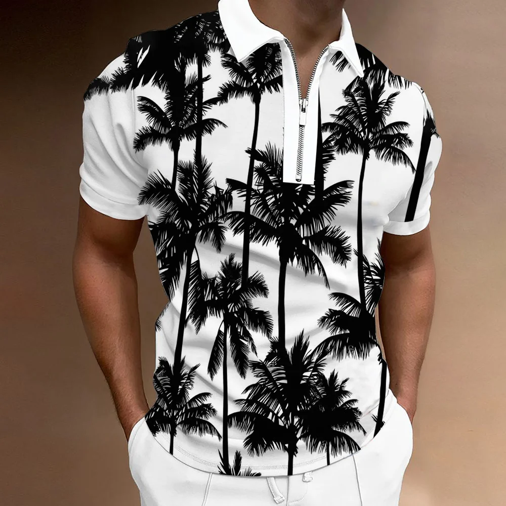 

KeKe High Quality Fashion Polo Shirts Men's Summer T-Shirts Short Sleeves Maple Leaf 3D Print Tops Lapel Zipper POLO-Shirts
