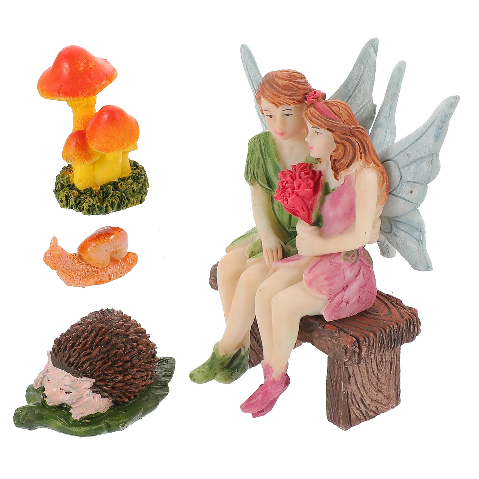 

1 Set of Cartoon Fairy Decoration Wear-resistant Resin Hedgehog Figurine Ornament Resin Mushroom