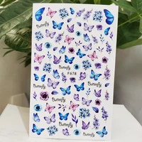 3d nail sticker decals self adhesive design stickers for nails blue butterfly flowers stickers for manicure nail art decoration