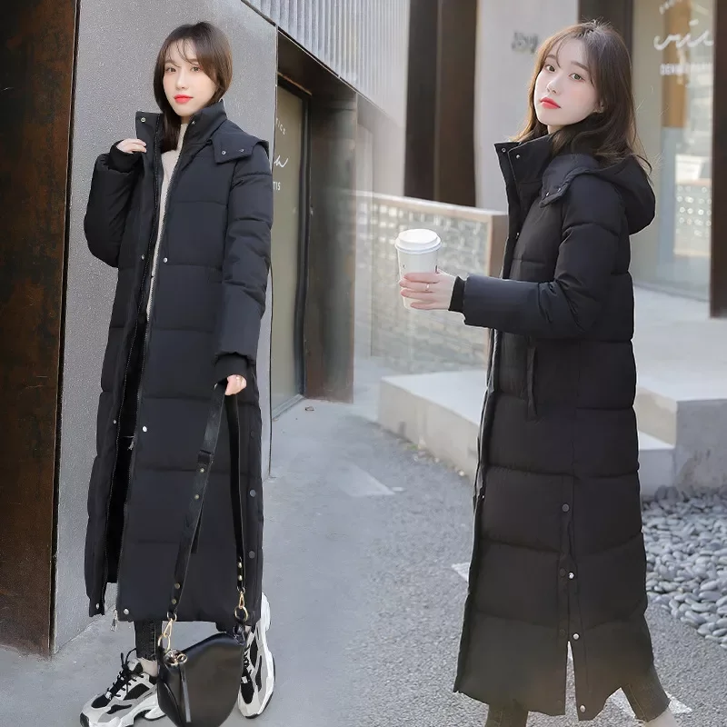 Down parka Detachable hat 2022new winter jacket Korean loose thickened long knee cotton padded jacket winter coat enlarge