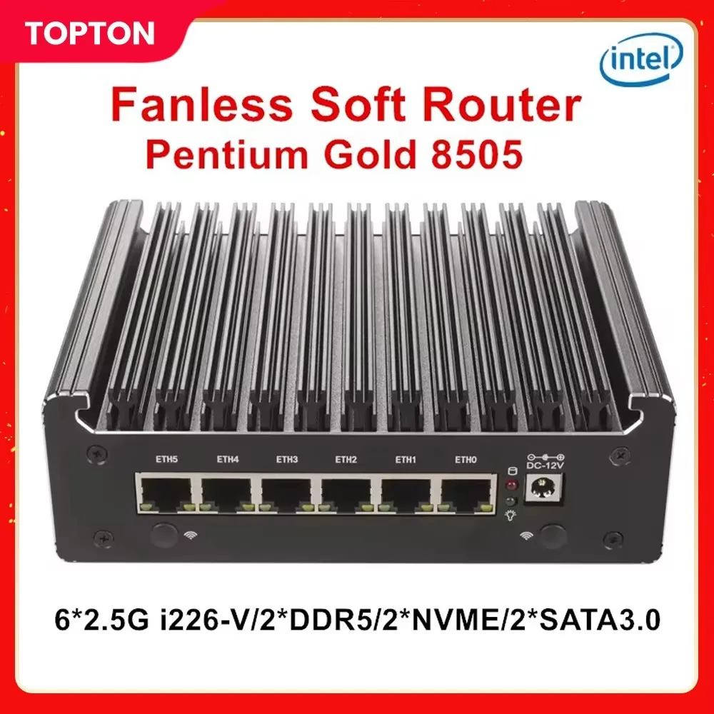 Мини-роутер без вентилятора Intel Pentium Gold 8505 i3 1125G4 N100 6xi226-V 2 5G DDR5 DDR4 NVMe SATA Proxmox pfSense