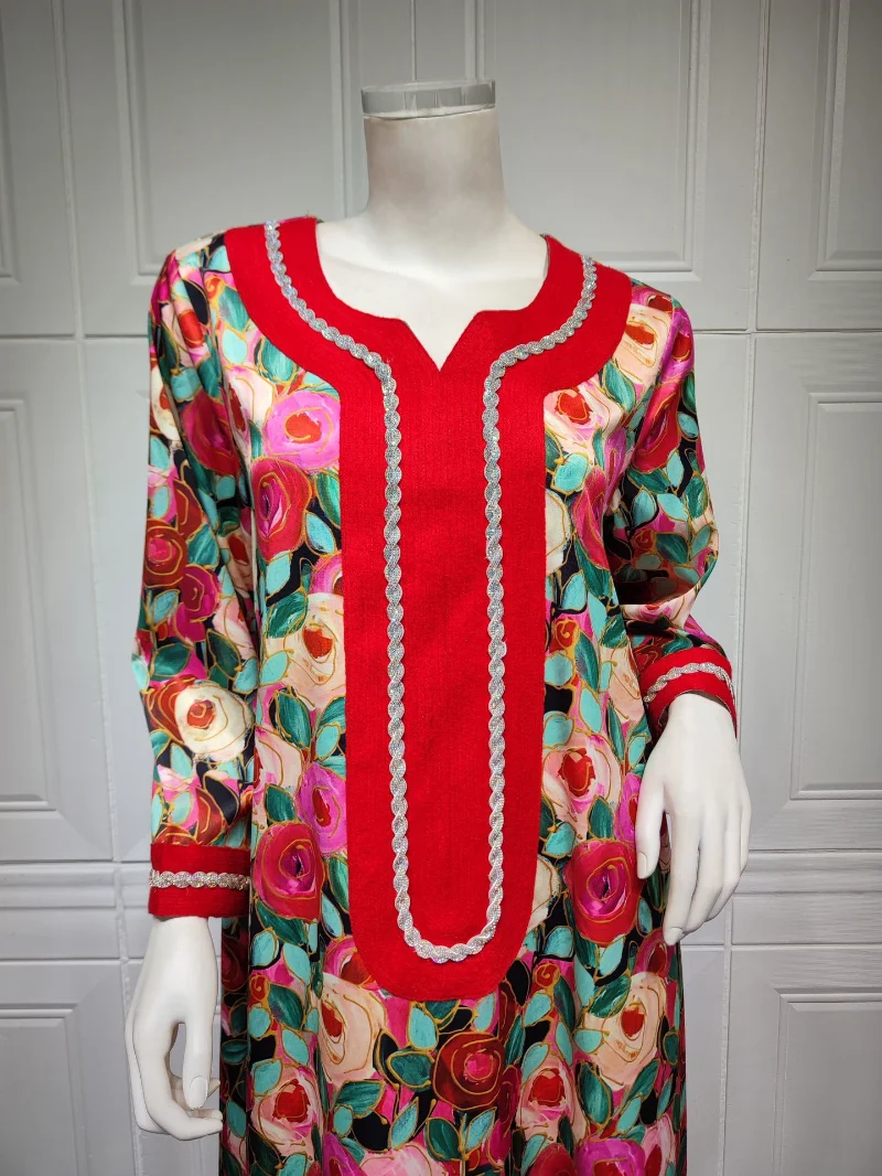 Eid Muslim Women Abaya Morocco Party Dress Musulman Ramadan Diamond Abayas Elegant Floral Print Dresses Prayer Robe Maxi Vestido