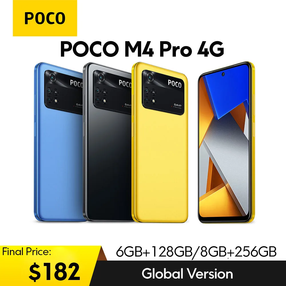 POCO M4 Pro 4G Global Version Xiaomi Android Smartphone 6GB 128GB/ 8GB 256GB NFC Helio G96 Octa Core 90Hz 33W Pro 64MP Camera