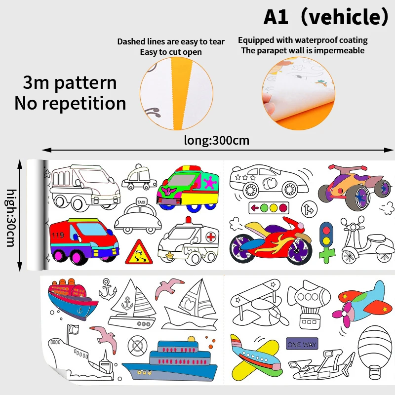 

3m Children's Drawing Roll Sticky Color Filling Paper Graffiti Scroll Coloring Paper Roll For Kids DIY Painting Educational Toy