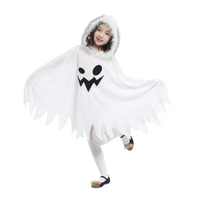 

Halloween Kids Cosplay Costumes White Hooded Spooky Dress Up Dresses Clothes Dress Up Costumes