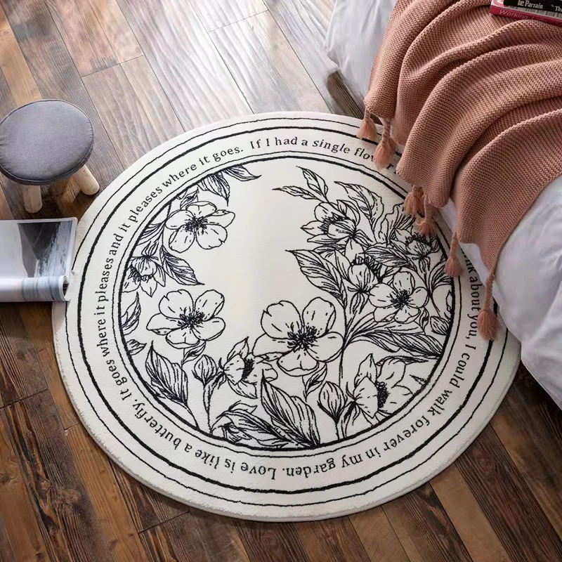 

Scandinavian Light Luxury Round Circular for Living Room Rug Vintage Style Bedroom Bedside Rug Anti Slip Aesthetic Room Decor