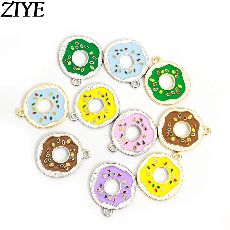 10pcs Cute Donut Enamel Charms DIY Findings Funny Food Charm Keychains Earrings Bracelets Pendant For Jewelry Making Accessories