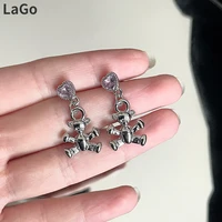 lovely style s925 needle little bear earrings for sweet girl gifts simply design cute jewelry purple heart earrings wholesale