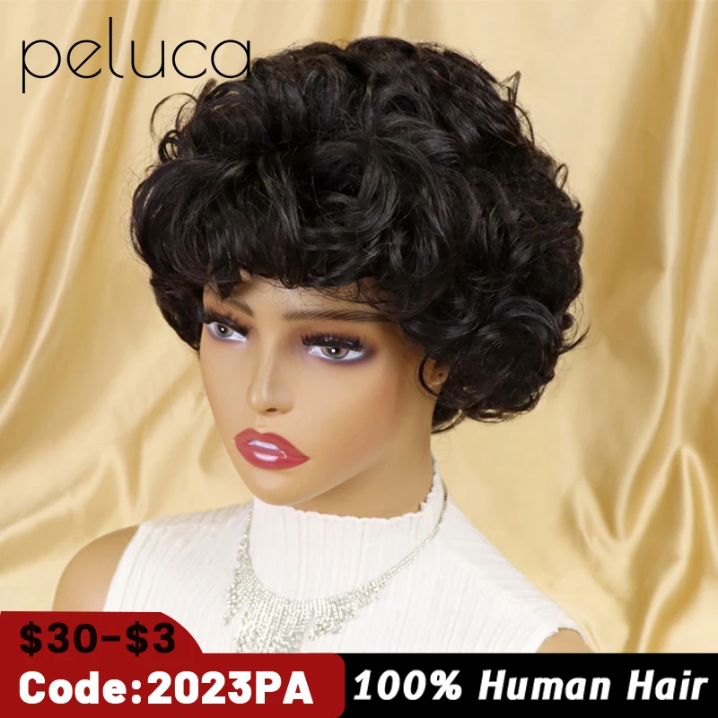 

Short Kinky Curly Human Hair Wig Afro Short Wigs Pixie Cut Wig Human Hair No Lace Front Natural Brazilian Hair Wigs For Women