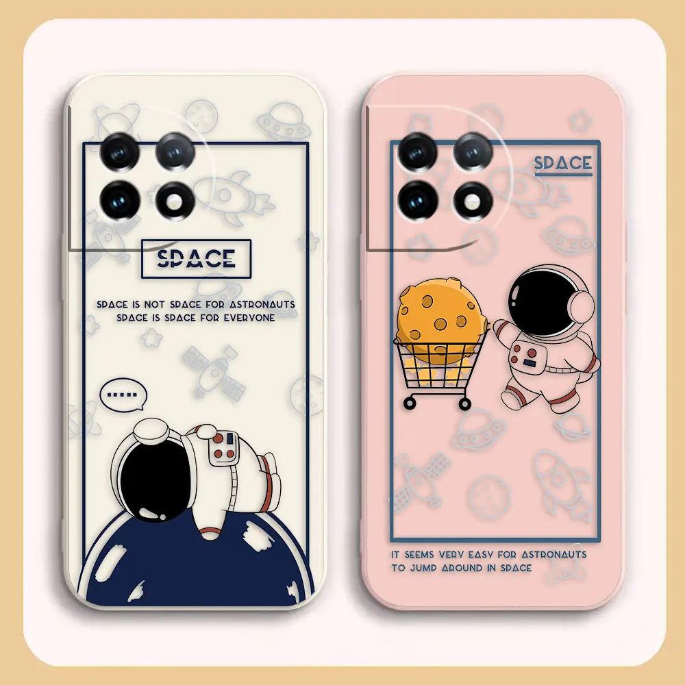 Phone Case For Oneplus 11 10 9 9R 9RT 8 8T 7 7T 5 5T 6 ACE 2 2V NORD Pro Liquid Case Funda Cqoue Happy Cartoon Astronaut Space