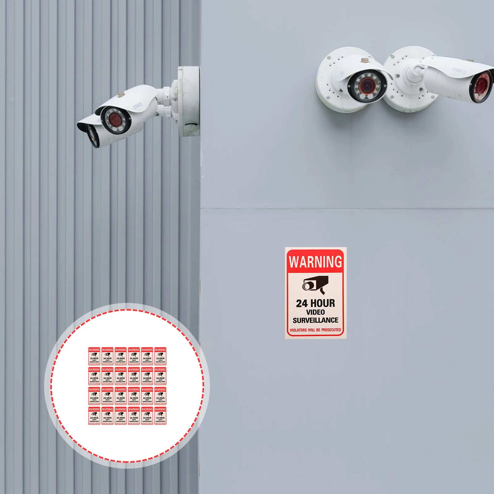 

50 Sheets of Warning Stickers 24 Hour Video Surveillance Signs Outdoor Warning Stickers