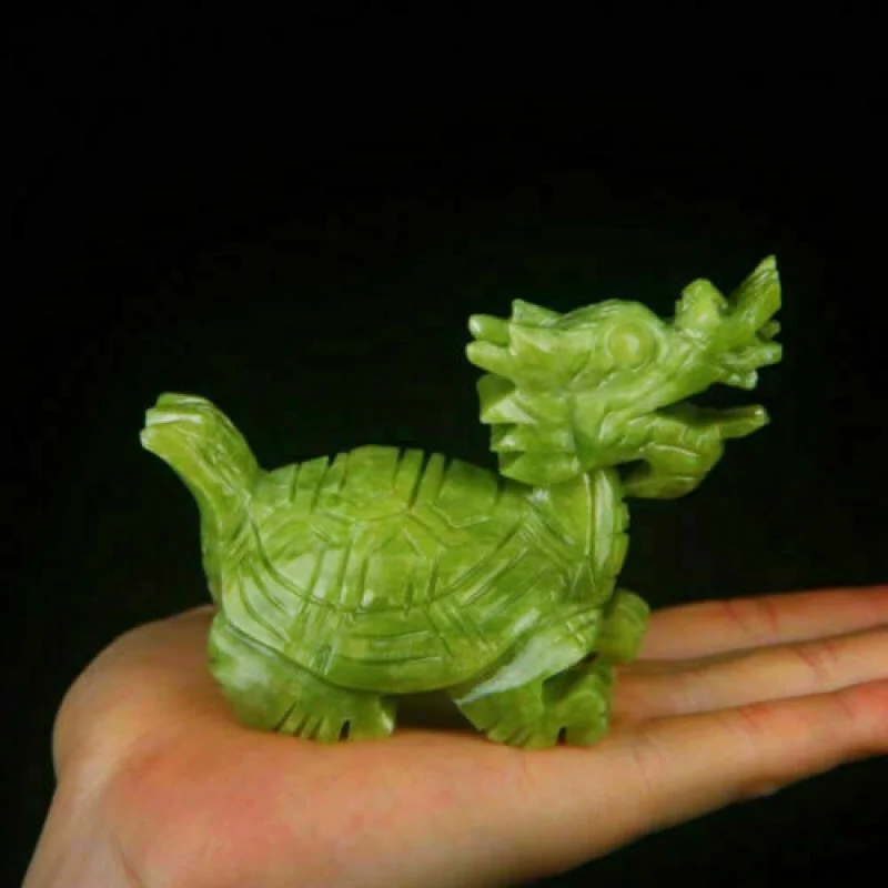 

5" Nature China Green Jade Carving Feng Shui Dragon Turtle Turtle Longevity