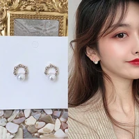new pearl inlaid diamond earrings womens temperament ear jewelry