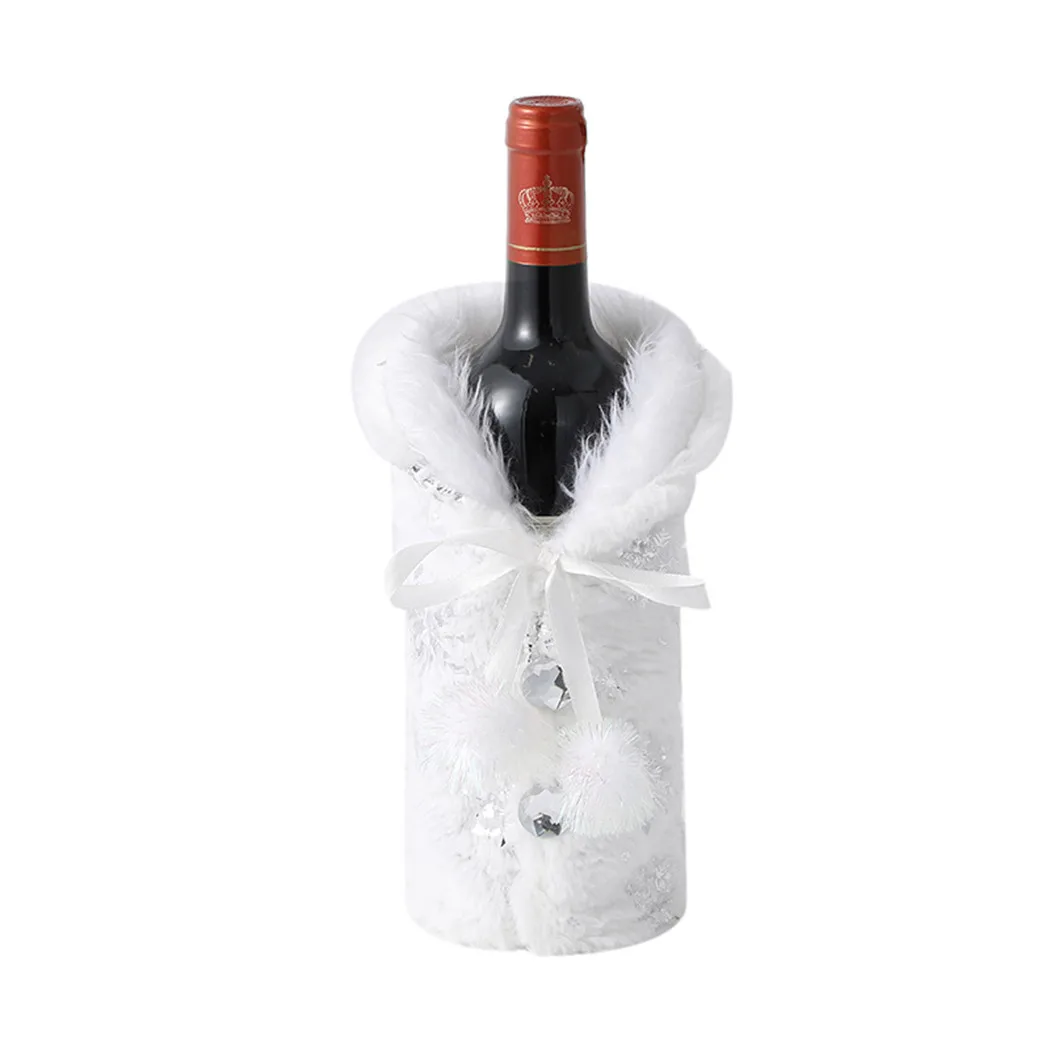 

Christmas Wine Bottle Cover Home Wine Cabinet Decorations Creative Snowflake Plush Red Wine Cover Christmas Supplies