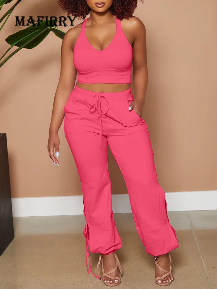 

Летний женский жилет с высокой талией, комплект из двух предметов, элегантный женский Повседневный длинный брючный костюм, тонкий топ с кар...