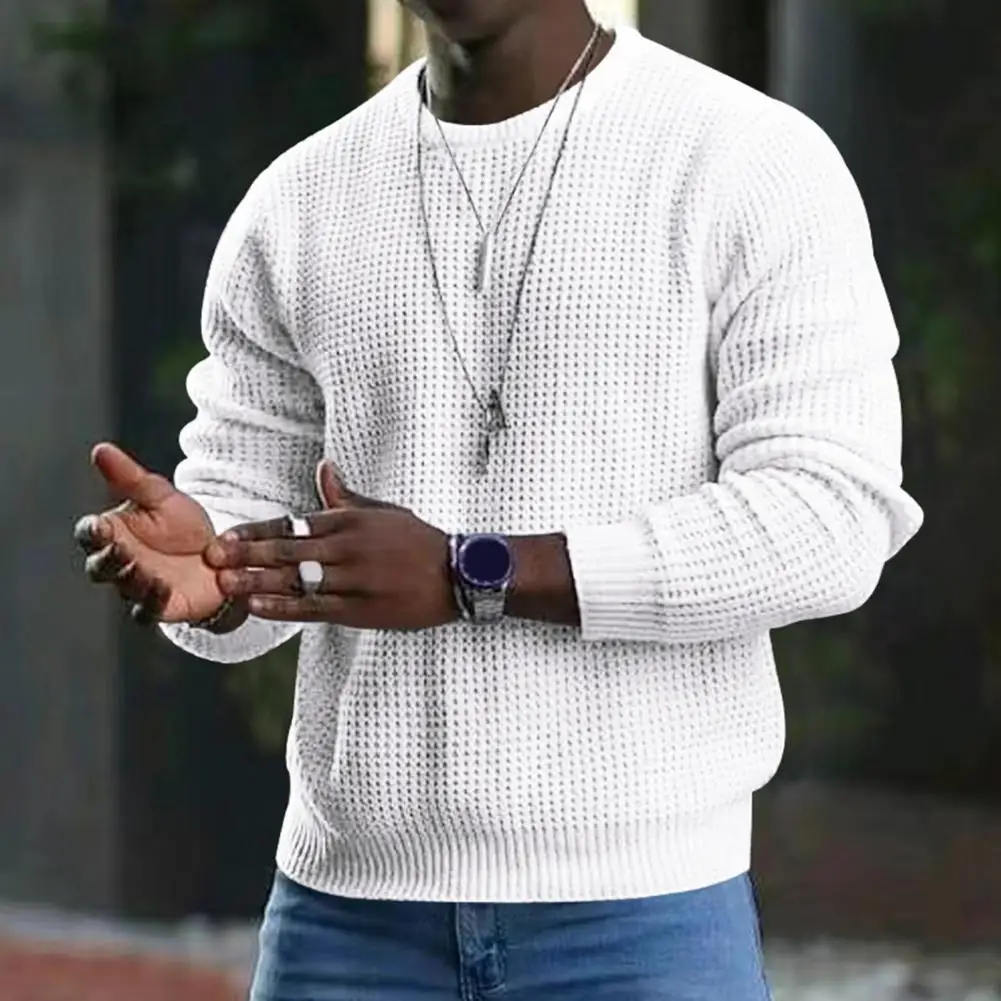 

Chic Men Autumn Top Solid Color Thermal Knitting O Neck Men Autumn Top