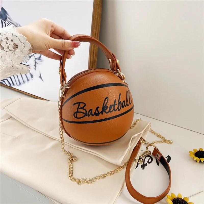 Fashion Female Leather Pink Basketball Bag 2023 New Ball Purses For Teenagers Women Shoulder Bags Crossbody Chain Hand Bags