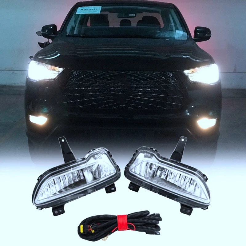 

1Pair Car Front Bumper Fog Lights Assembly Driving Lamp Foglight with Wiring Harness for GWM Great Wall POER 2021 2022