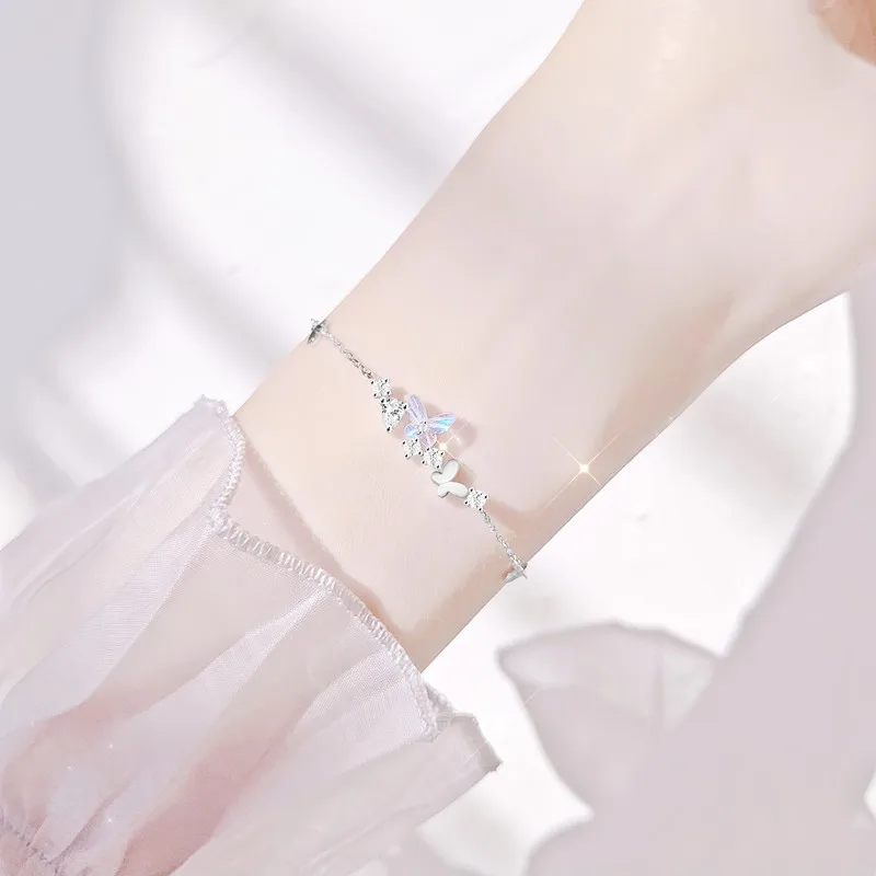 Серебряная цепочка из звеньев циркониевый браслет с бабочкой для женщин и