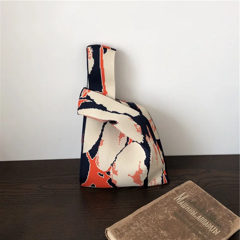 

Fashion Women Knitting Shoulder Bags Retro Weave Casual Handbags Female Shopping Wrist Bag Girls Cute School Tote Bag