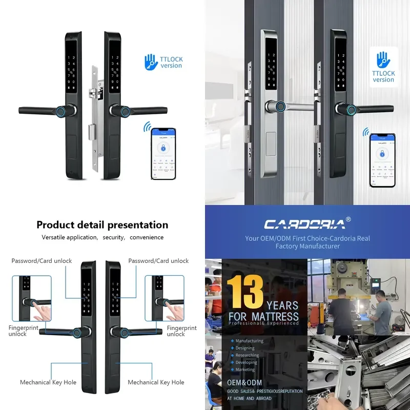 Фото Водонепроницаемый смарт-замок TTLOCK 2026 с RFID-картой, сканированием, цифровым управлением и двусторонним считыванием отпечатков пальцев для стеклянных дверей №1