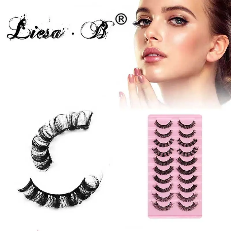 

10 Pairs False Eyelashes Fluffy Wispy Curly Russian Strip Eyelashes Natural Look 3D Faux Mink Lashes10MM Lashes DD Curl
