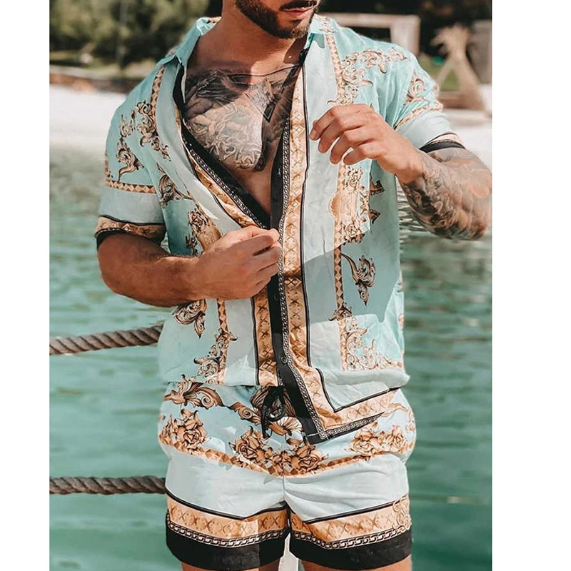 Hawaiian Set Mens Printing Set Short Sleeve Summer Casual Floral Shirt Beach Two Piece Suit 2022 New Fashion Men Sets S-3XL