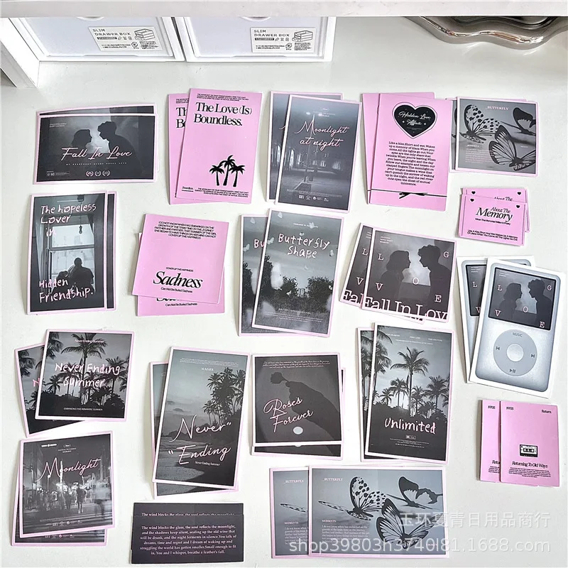 

38Pcs Korean INS Pink Black Ballet Style Stickers Aesthetic Girls Scrapbook Journal DIY Deco Cute Kpop Photo Card Packing Decal