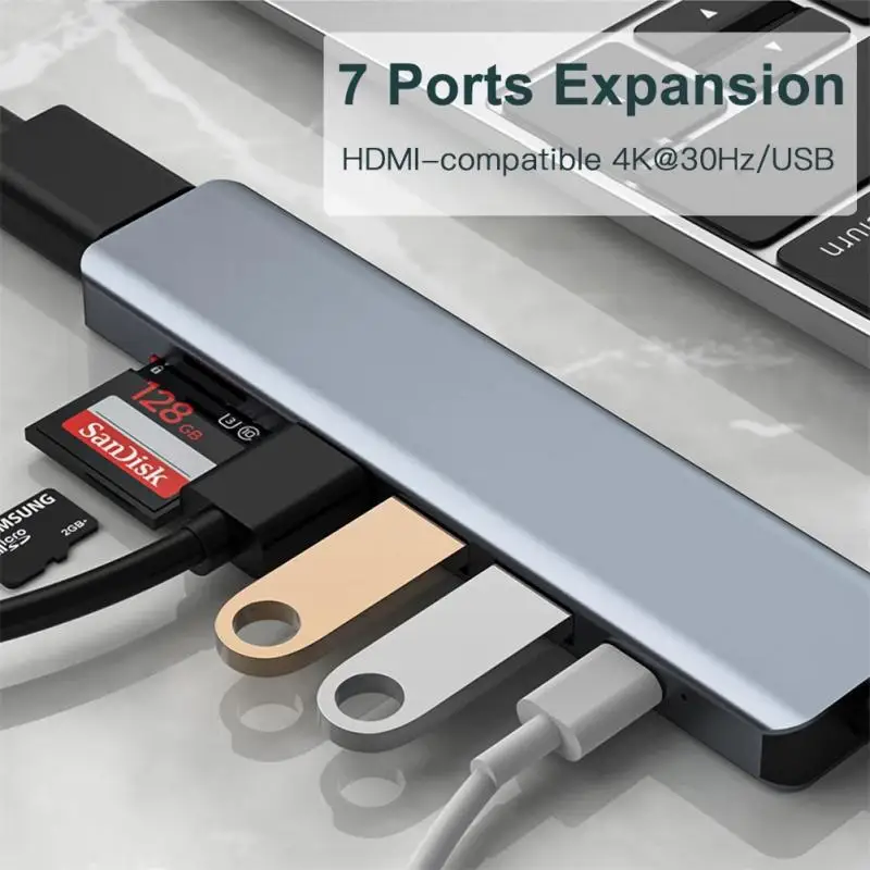 

7 In 1 Type C USB Hub 3.0 4K 30Hz Type C To HDMI-compatible USB Splitter USB 3.0 PD 87W Adapter For Macbook IPad USB HUB