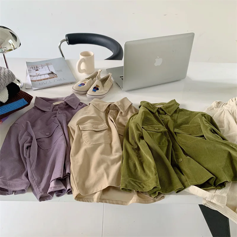 

Children's Tops 2022 Autumn New Boys Girls Solid Color Lapel Korean Jacket