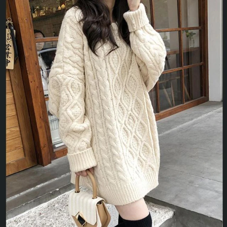 

Autumn and Winter Women's Sweater Knitted Pullover Long Sleeve Medium Long High Neck Women's Pullover Soft Women's Wear