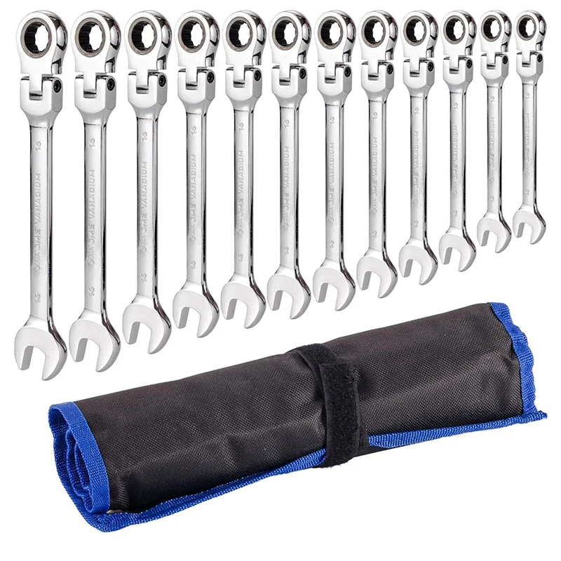 

Ratchet Wrench Set 12 Pieces 8-19Mm Gear Ring Ratchet Combination Wrench Set Metric Flexible Head