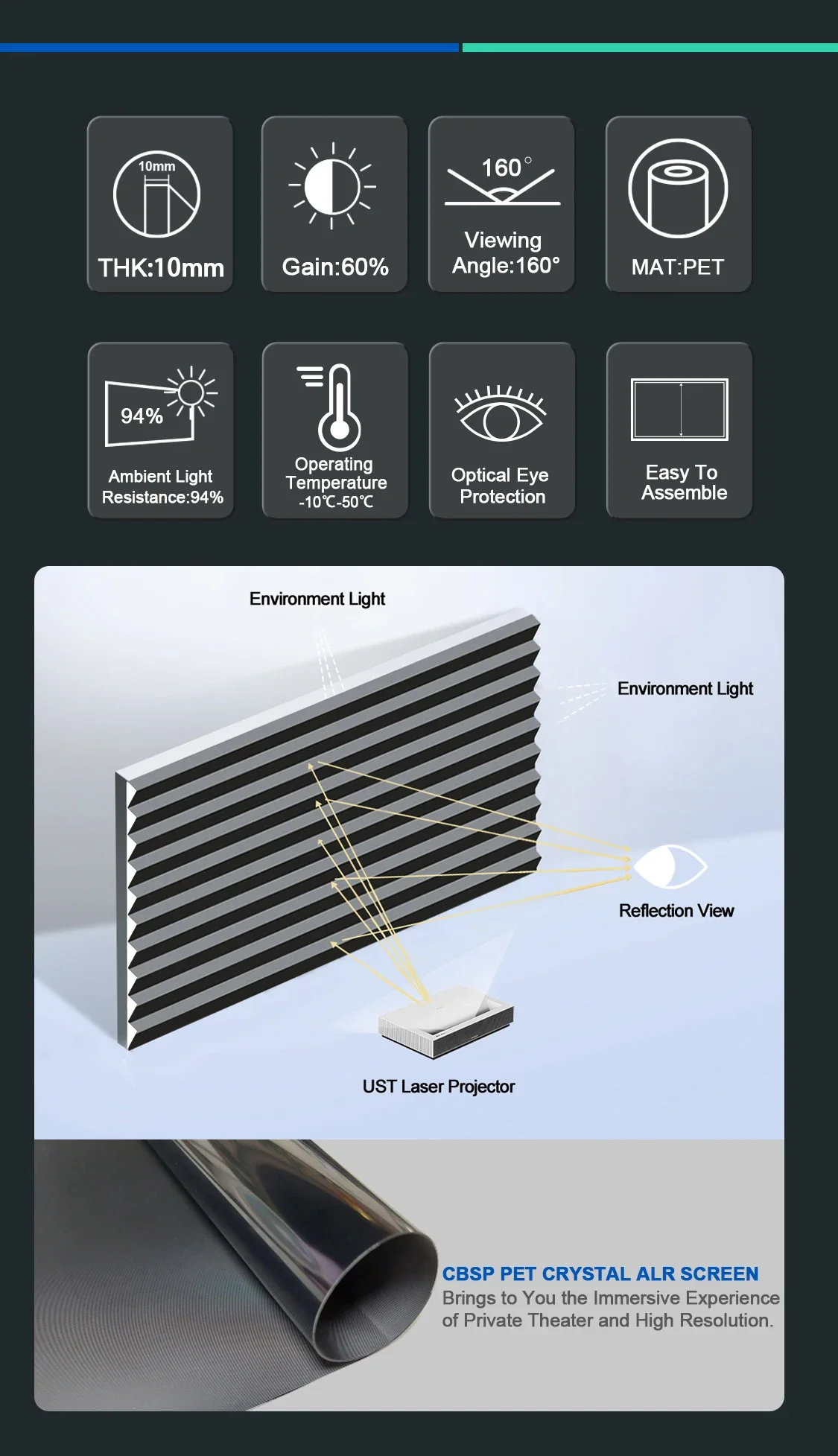 Новый Alr CBSP PET Crystal Мягкий экран проектора 100-дюймовый настенный проекционный с