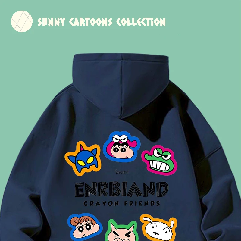 

Аниме Толстовка Crayon Shin-Chan, пуловер с длинным рукавом и капюшоном с мультяшным принтом, свитшоты для пар, хлопковые топы для подростков, мужская и женская одежда