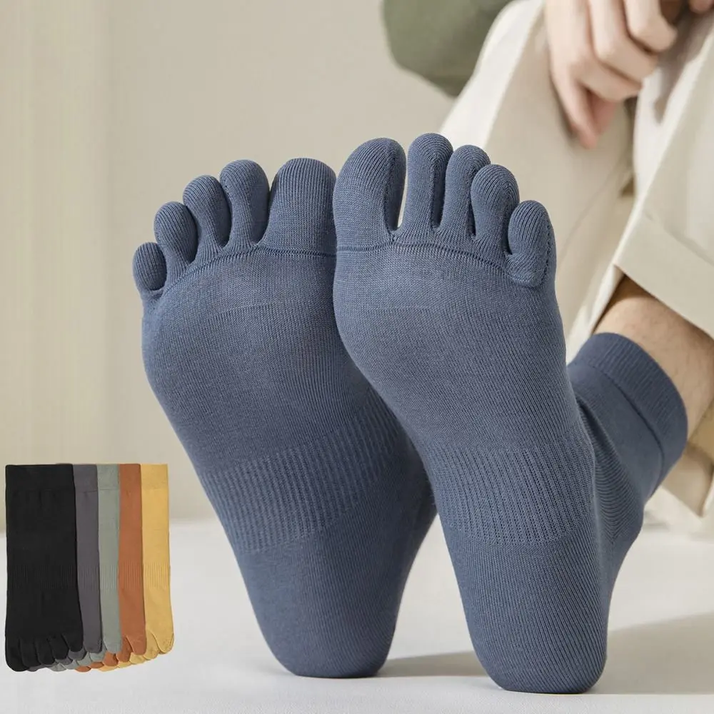 

Дышащие Мягкие осенние однотонные носки с разрезом, зимние носки с пальцами, средние носки, мужские носки, носки с пятью пальцами