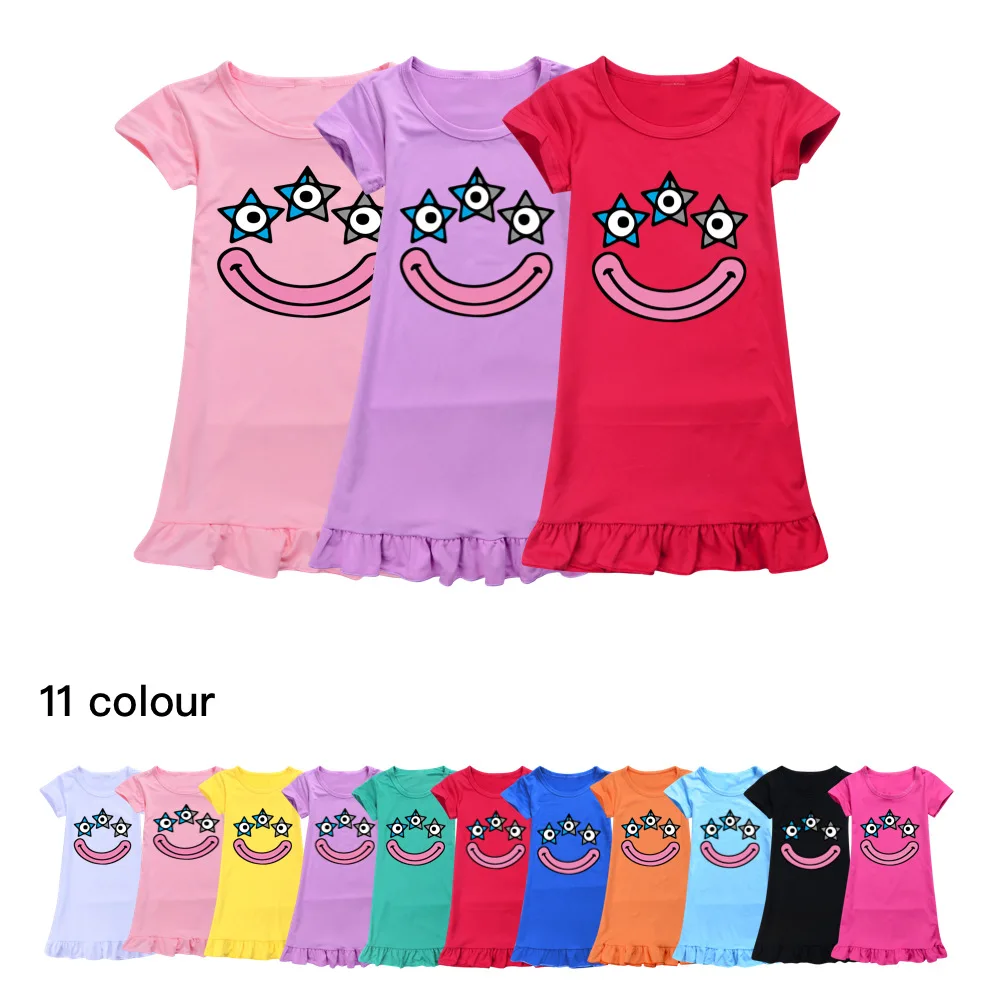 

Number Blocks Girl Nightgowns Children's Nightdress Cotton Summer Short-sleeved Thin Kids Home Clothes Pajamas Dress Sleepwear