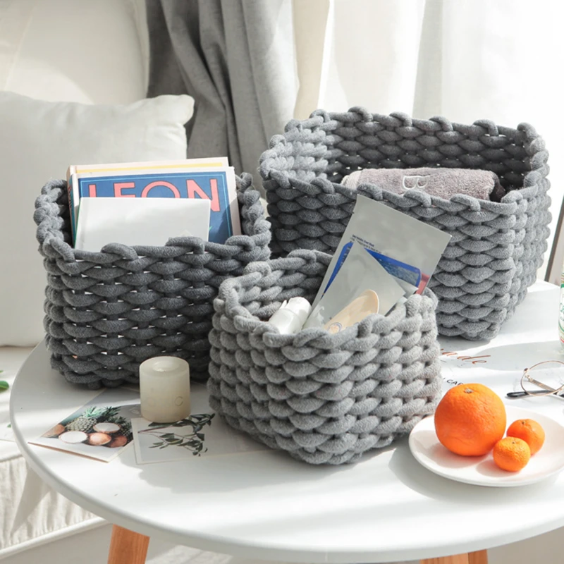 

Скандинавская хлопковая веревка для детской одежды, простой Настольный органайзер, коробка для детских игрушек, снэков, ключей, ткани, косм...