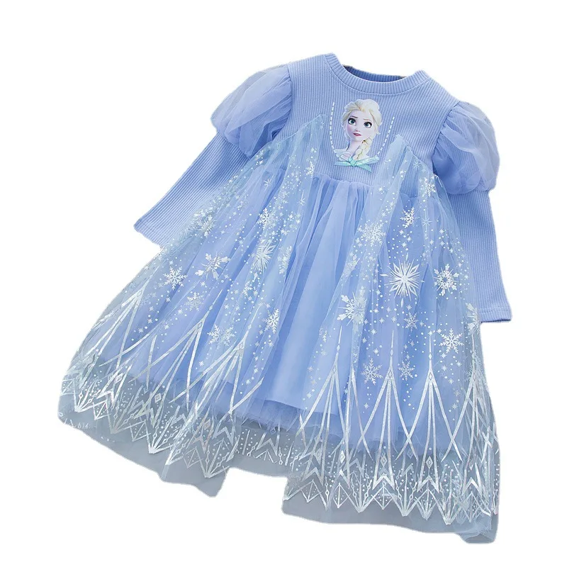 Girls Frozen Elsa Princess Dress 2022 Fall Baby Girl Fashion Dresses with Cape Long Sleeves Birthday Party Cosplay Clothes images - 6