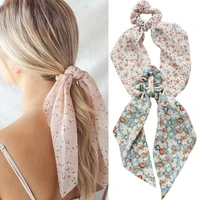 floral print scrunchies long hair ribbon for women ponytail scarf sweet elastic hair band hair accessories streamer hair rope