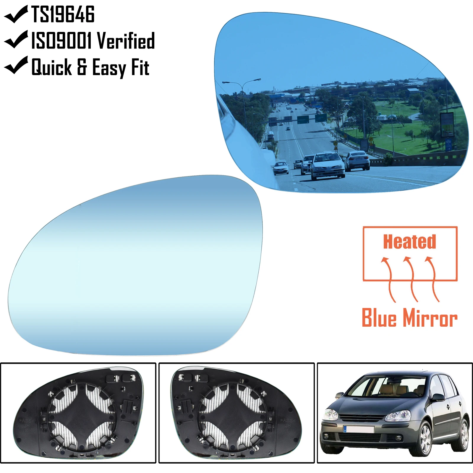 

For VW Golf GTI Jetta 5 MK5 06-10 Passat B6 Left & Right Side Mirror Glass Blue Rear View Rearview Exterior Wide Angle Car Parts