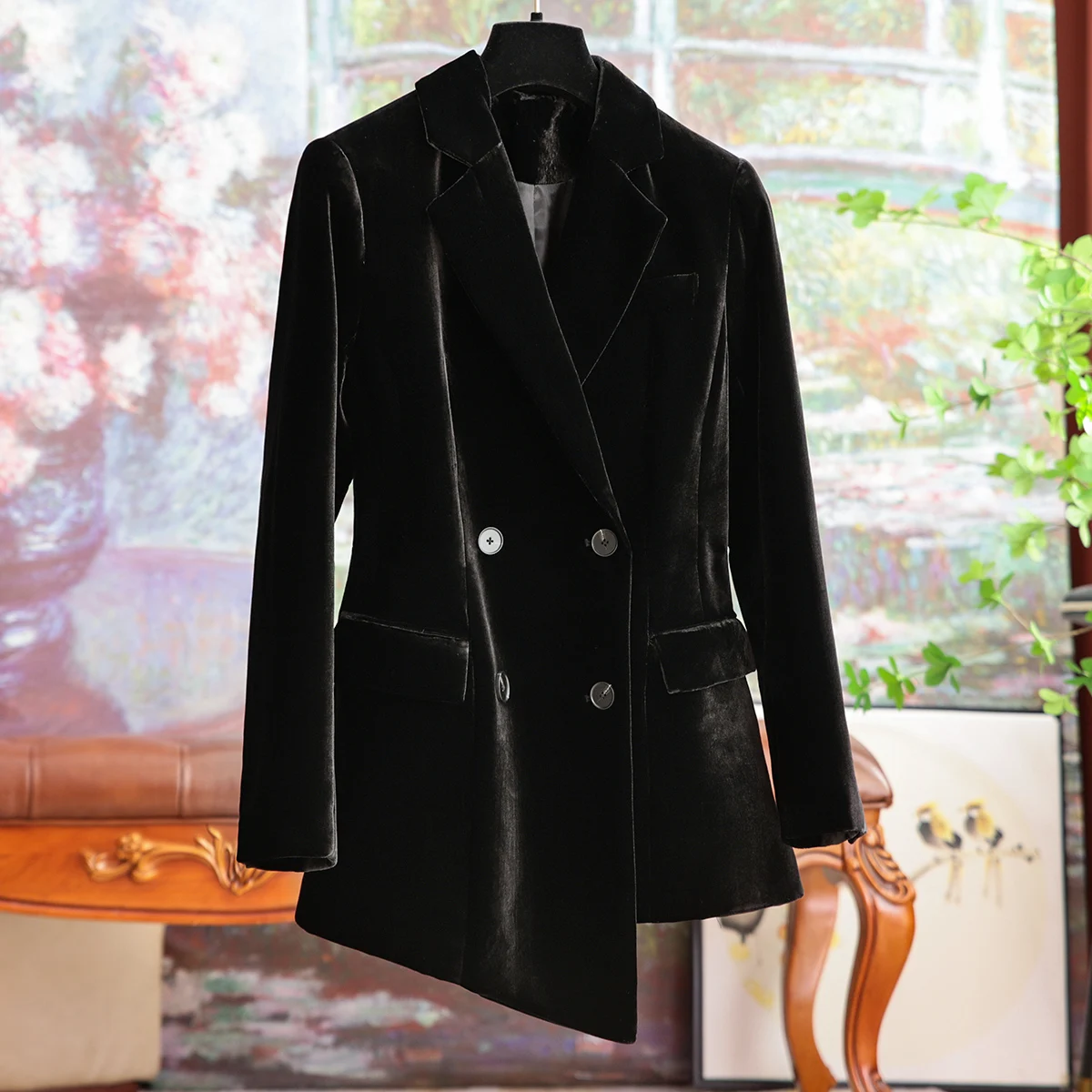 

Formal Occasions Elegant Blazer Waisted Irregular Silk Velvet Jacket Women 2023 Autumn and Winter New Solid Color Tops Clothing