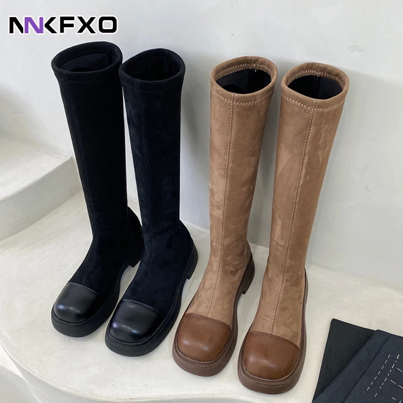 

Women's Shoes Retro Round Toe knee boots Autumn winter 2022 New Fashion Thick-soled Non-slip Elastic Boots Womem Shoes vc4601