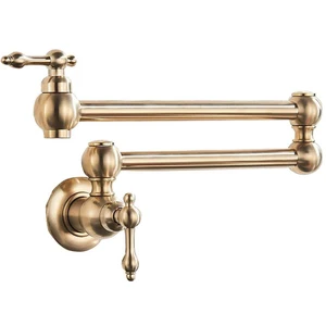 brass pot filler tap wall mounted kitchen faucet foldable gold single cold sink tap rotate folding spout free global shipping