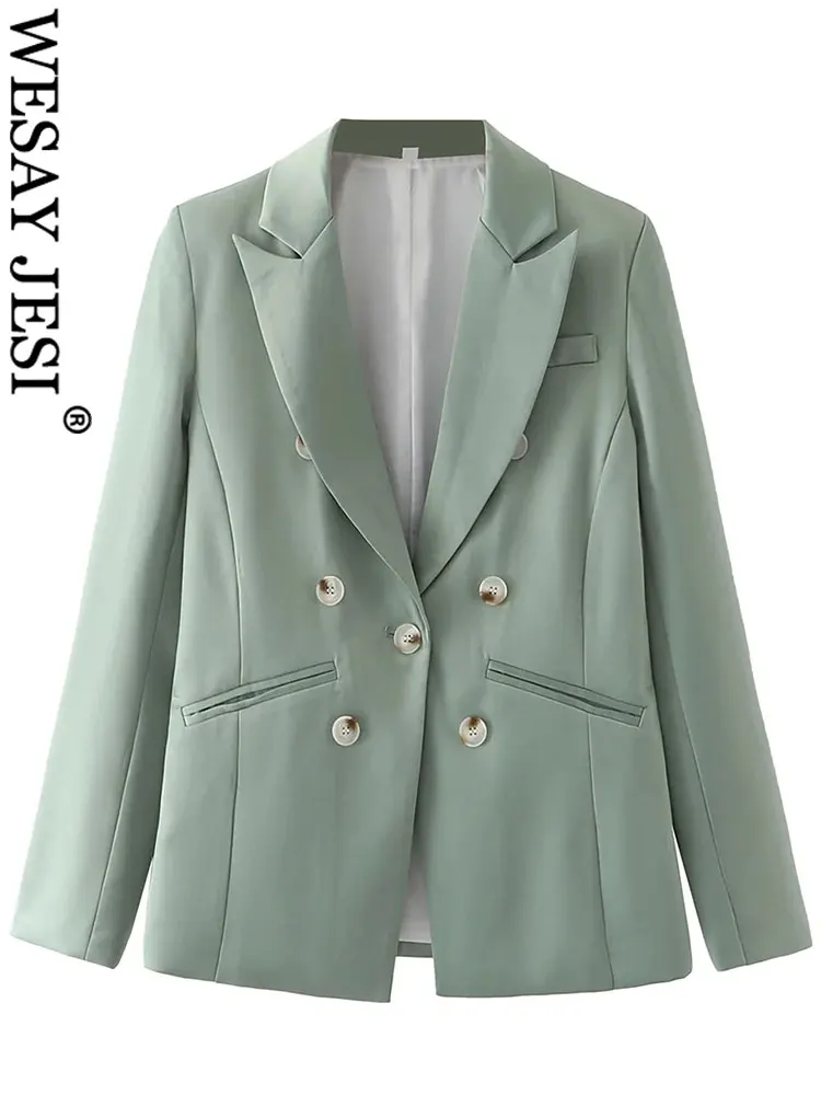 

WESAY JESI Solid Color Gray Bean Green Elegant Casual Lady Blazer Premium Single Button Pseudo Three Breasted Women's Blazer New