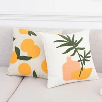 flocked embroidered cushion cover cotton nordic green leaves oranges sofa pillow case 4545cm decorative pillows for living room