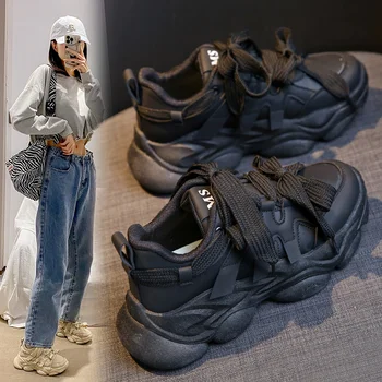 Luxury Brand Women Platform Sneakers Vulcanize Shoes Casual PU Footwear patillas Mujer Ladies Flats Buffalo Shoe Tenis Branco 1