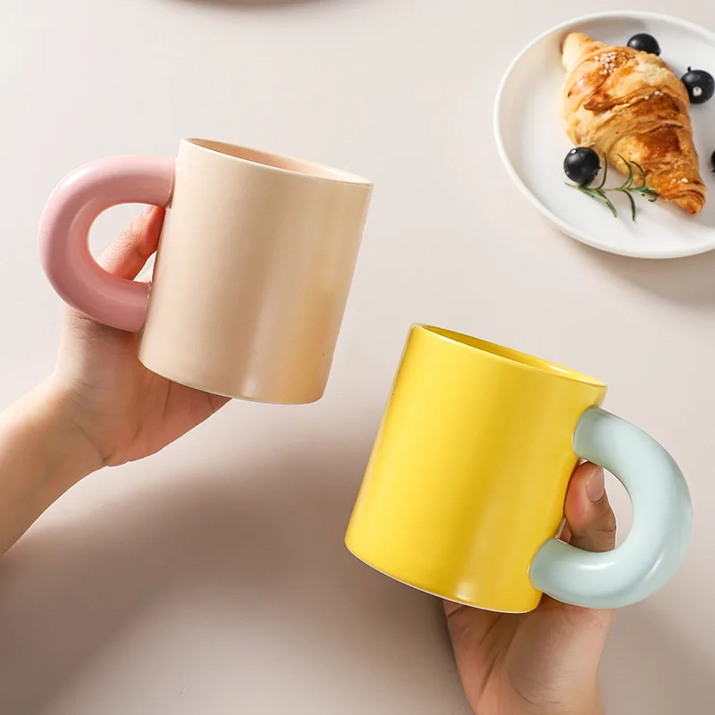 

Cute Ceramic Coffee Mug Creative Big Handle Porcelain Coffee Tea Milk Cup Personalized Nordic Home Decor Gift for Parents Friend