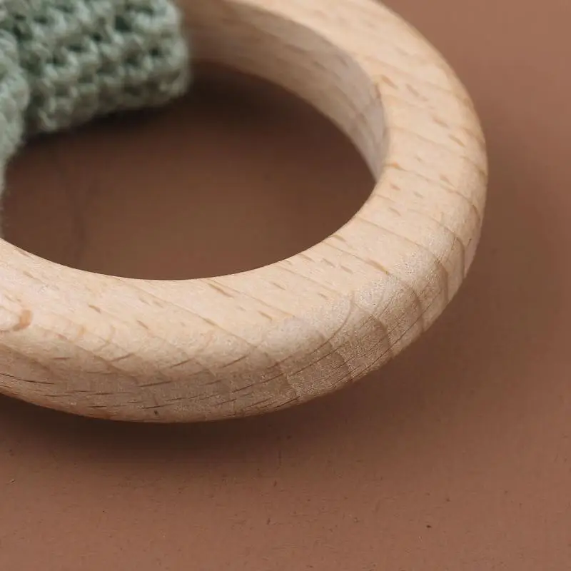 

Baby Wooden Teether Ring DIY Crochet Rattle Bracelet Infant Teething Nursing Soother Molar Toys for Newborn Shower Gifts